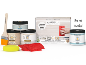 Retique It® Wood'n Kit (Med) in White Wash finish, interior top coat for wood furniture and surfaces, with applicator brush and supplies.