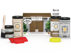 Retique It Wood'n Finish front door kit in barn wood stain for double doors, including stain and finishing materials.