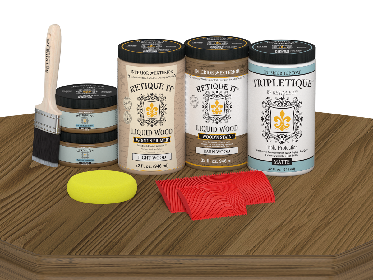 Retique It® Barn Wood stain countertop kit for full kitchen installation, featuring matte finish and natural wood appearance.