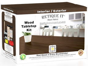 Retique It® Wood'n Finish Kit in black walnut stain, featuring four large bottles for tabletop wood finishing and staining.
