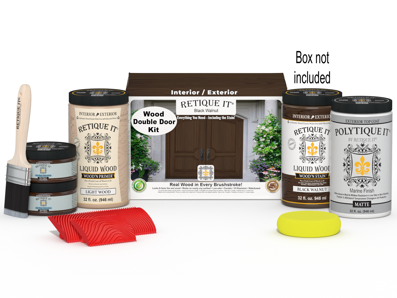 Retique It® Wood'n Finish double front door kit in black walnut stain, featuring natural wood grain and finished surface.