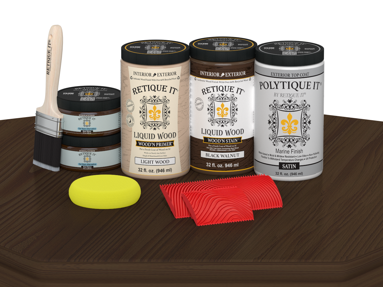 Wood'n Finish Front Door Kit (Double) - Black Walnut — Satin kit contents