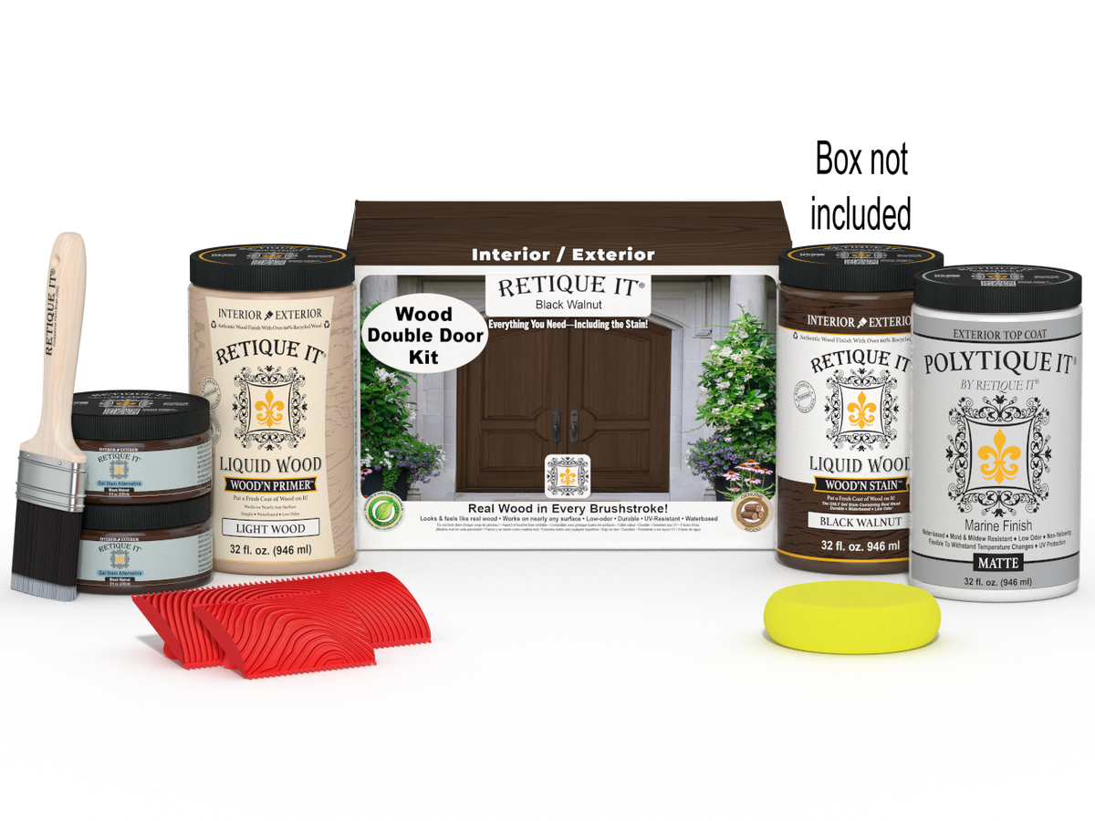 Wood'n Finish Front Door Kit (Double) - Black Walnut — Matte kit contents with door box