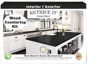 Retique It® full kitchen countertop kit in classic black stain, showing a sleek black countertop surface with a smooth finish.
