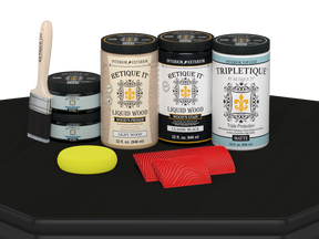 Retique It® countertop kit for full kitchen in classic black stain, matte finish, showing a countertop with black stained surface.