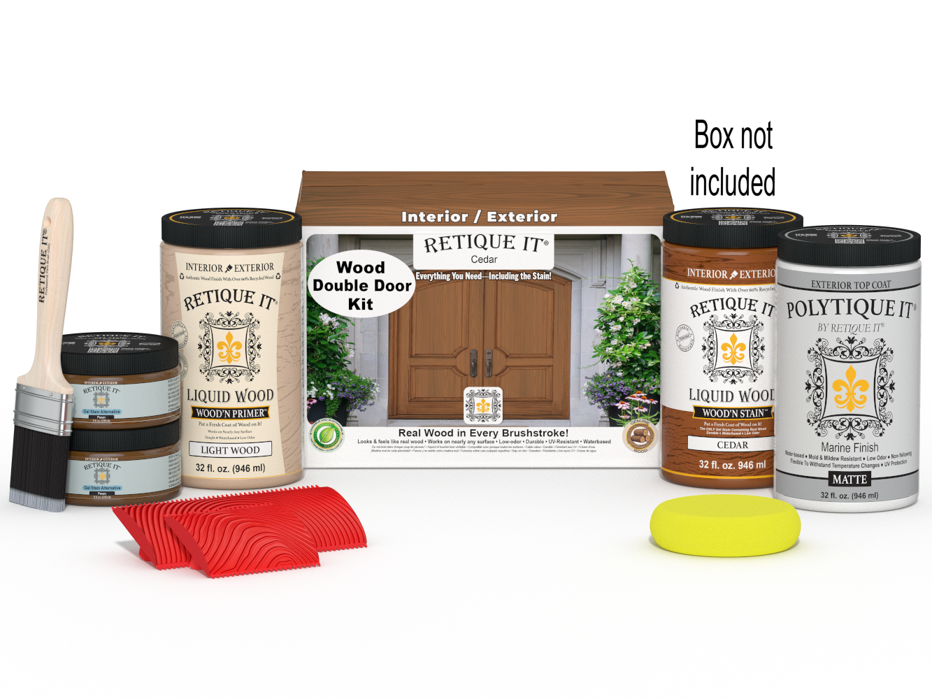 Wood'n Finish Front Door Kit (Double) - Cedar — Matte kit contents with door box
