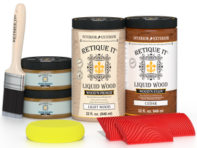 Large Cedar Wood'n Finish Kit by Retique It® with wood stain and finishing supplies for multi-purpose woodworking projects