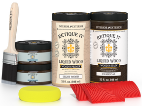 Retique It® Wood'n Cabinet Kit with 12 grained charcoal stained cabinet doors, showcasing realistic wood grain texture.