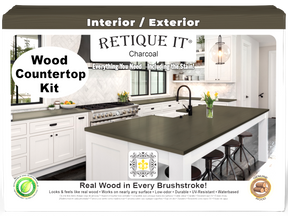 Retique It® charcoal countertop kit for full kitchen renovation, showing stain application on a smooth countertop surface.