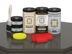 Large Charcoal Wood'n Finish Kit by Retique It® for exterior wood projects, includes gloss top coat with wood finish products.