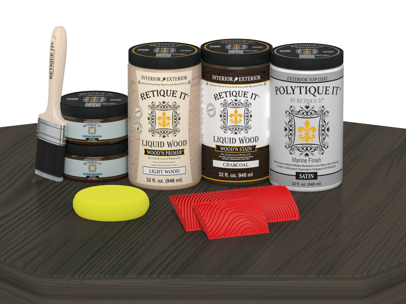 Retique It Wood'n Finish double front door kit in charcoal stain, satin finish, showing the door's textured wood surface.