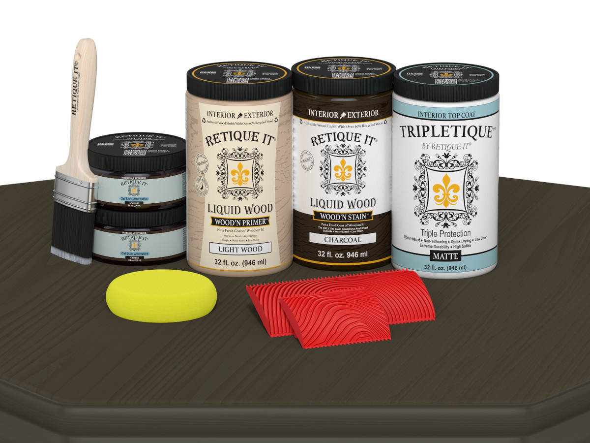 Retique It® charcoal countertop stain kit for full kitchen countertops, featuring a matte finish and easy application.