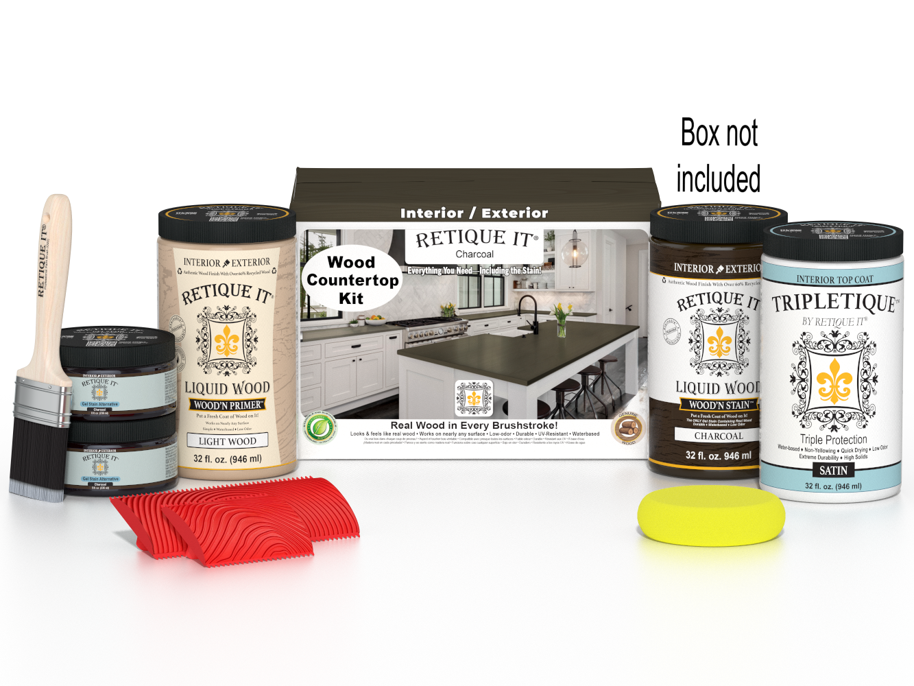 Retique It® charcoal countertop kit for full kitchen, stain set with box, designed for countertop staining and finishing.