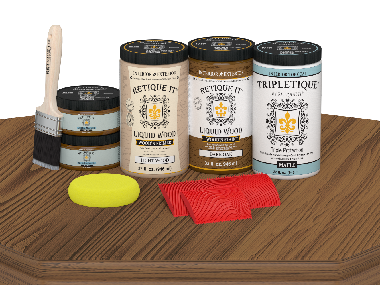 Retique It® dark oak countertop kit with stain, featuring a full kitchen setup and a matte finish on a wooden surface.