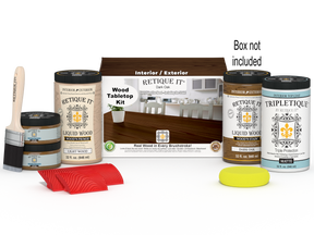Retique It® Wood'n Finish Kit for tables, dark oak stain, four large bottles, with applicator box, ideal for wood finishing projects.