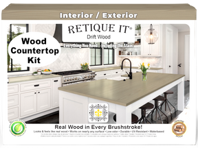 Retique It® Drift Wood countertop kit for full kitchen, showcasing stained wood surface with a natural driftwood finish.
