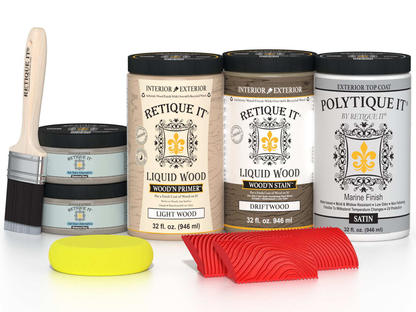 Large Wood'n Kit by Retique It® for exterior wood, includes driftwood finish and satin top coat for multi-purpose wood projects.