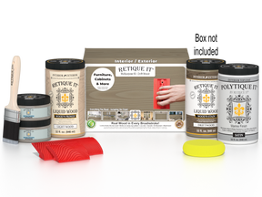 Large Drift Wood Multi-purpose Wood'n Kit by Retique It® with exterior top coat and components shown in the image.