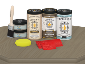 Retique It® Drift Wood countertop kit with matte stain, showcasing a full kitchen countertop in a natural wood finish.