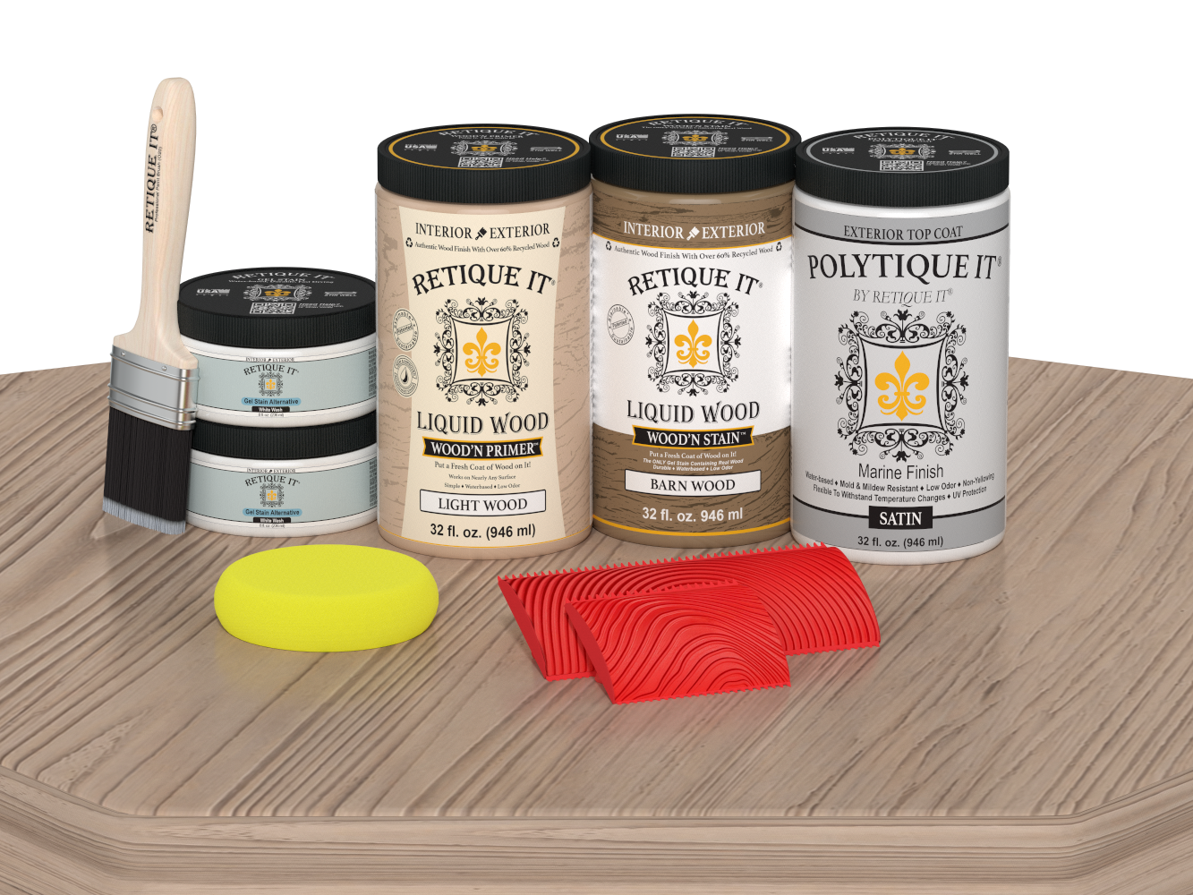 Retique It Wood'n Finish front door kit in Satin French Oak stain, showcasing the double door with a smooth, polished finish.