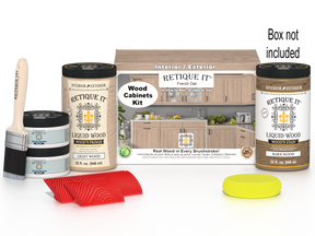 Retique It® Wood'n Cabinet Kit with 12 French Oak grained cabinet doors, wood stain for kitchen or bathroom cabinetry.