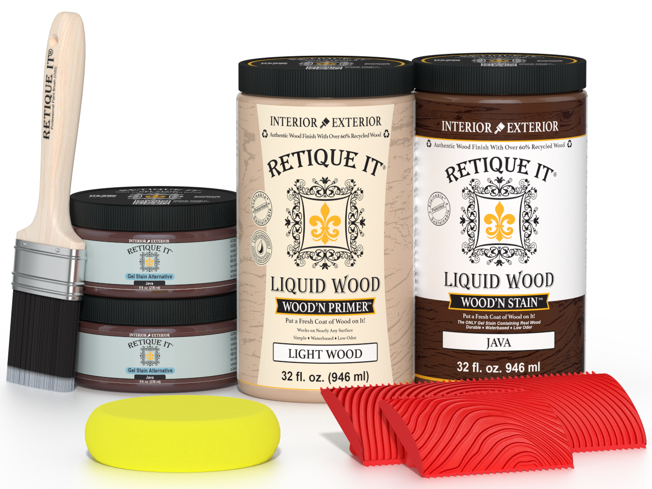 Wood'n Cabinet Kit Java stain from Retique It® featuring 12 grained cabinet doors with a natural wood finish.