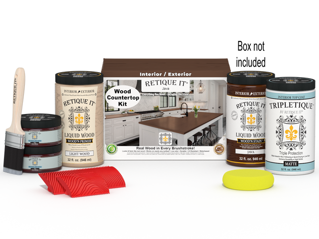 Retique It Java countertop kit with stains, includes full kitchen countertop surface and accessories for renovation.