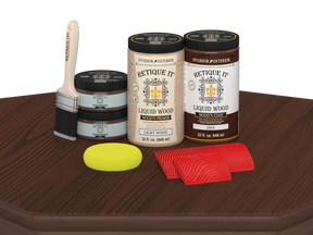 Retique It® Wood'n Cabinet Kit in Java stain showing 12-door grained wood finish on a table surface.
