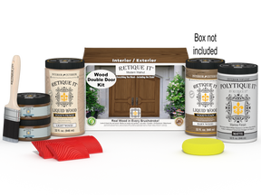 Retique It Wood'n Finish front door kit for double modern walnut stained door, includes stain and finishing supplies.