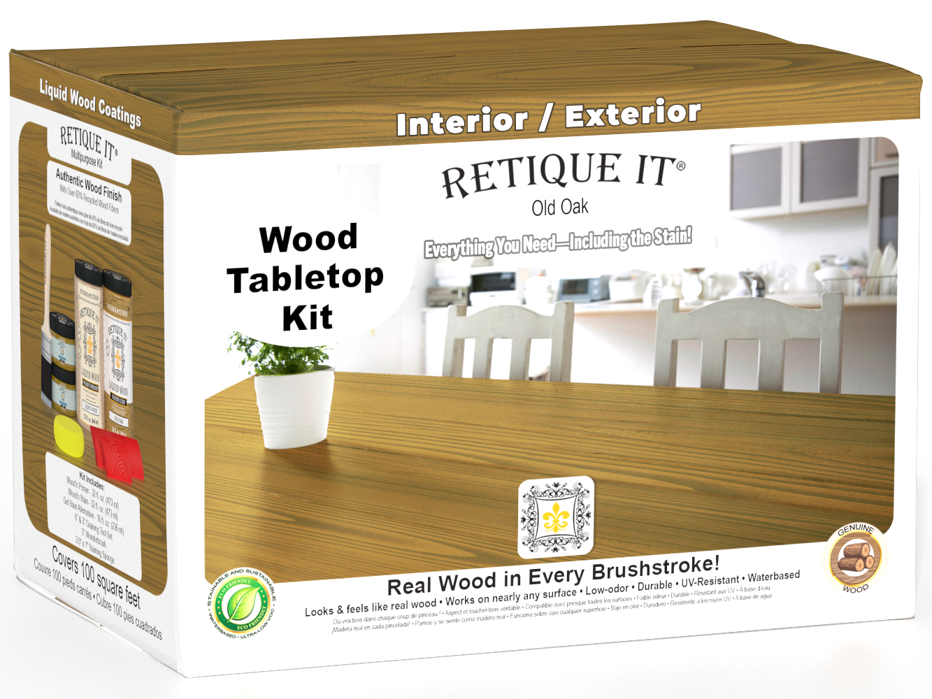 Retique It® Wood'n Finish Kit in Old Oak, a four-pack of stain kits for tabletop furniture in natural wood tones.