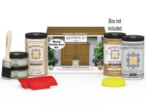 Retique It Wood'n Finish Front Door Kit in Old Oak stain, double door with natural wood grain and detailed finish.