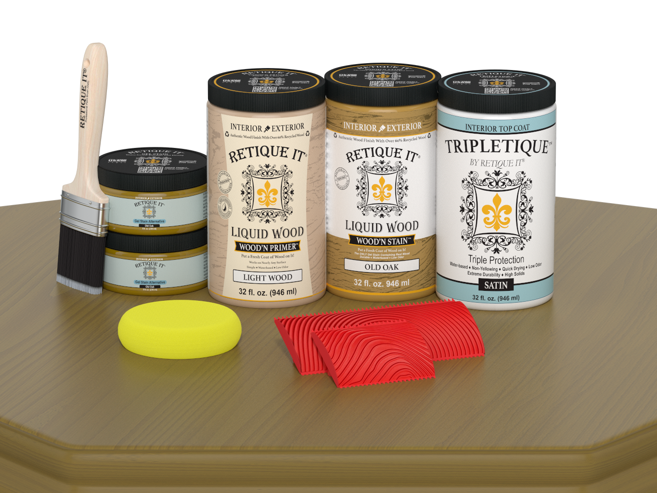 Large Old Oak Wood'n Finish Kit by Retique It® with satin top coat for interior wood furniture and décor projects.