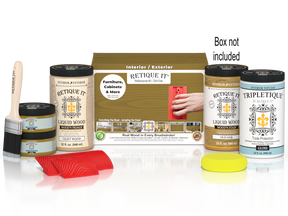 Large Old Oak Wood'n Finish Kit for interior top coat by Retique It®; includes wood finish products and application tools.