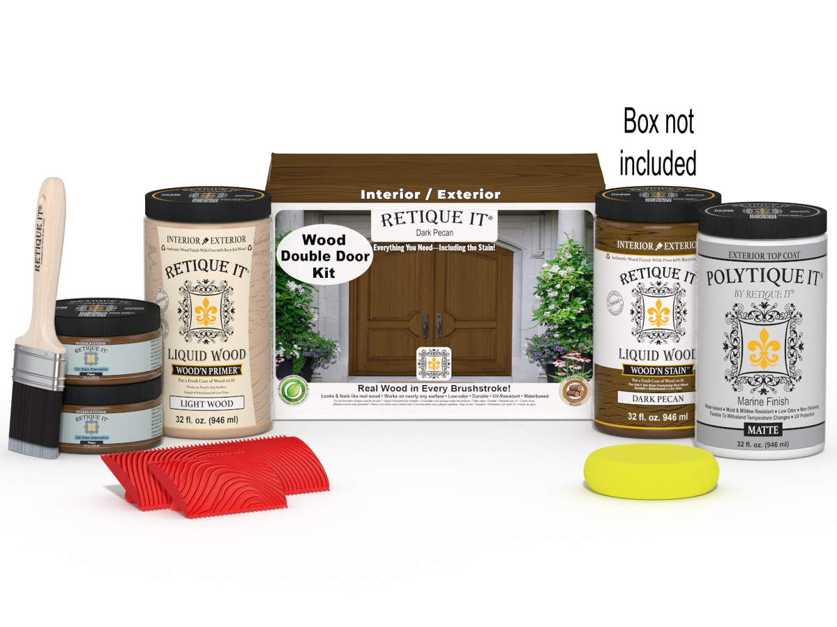 Wood'n Finish Front Door Kit (Double) - Dark Pecan — Matte kit contents with door box