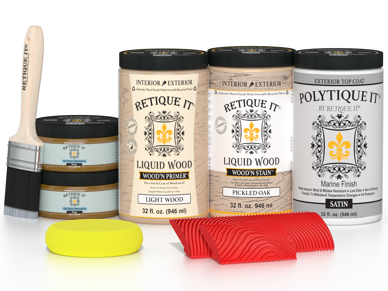 Large Wood'n Kit by Retique It® in Pickled Oak, includes exterior top coat and satin finish for wood projects.