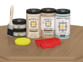Retique It® Pickled Oak countertop stain kit applied on a kitchen surface, featuring satin finish for a full kitchen makeover.