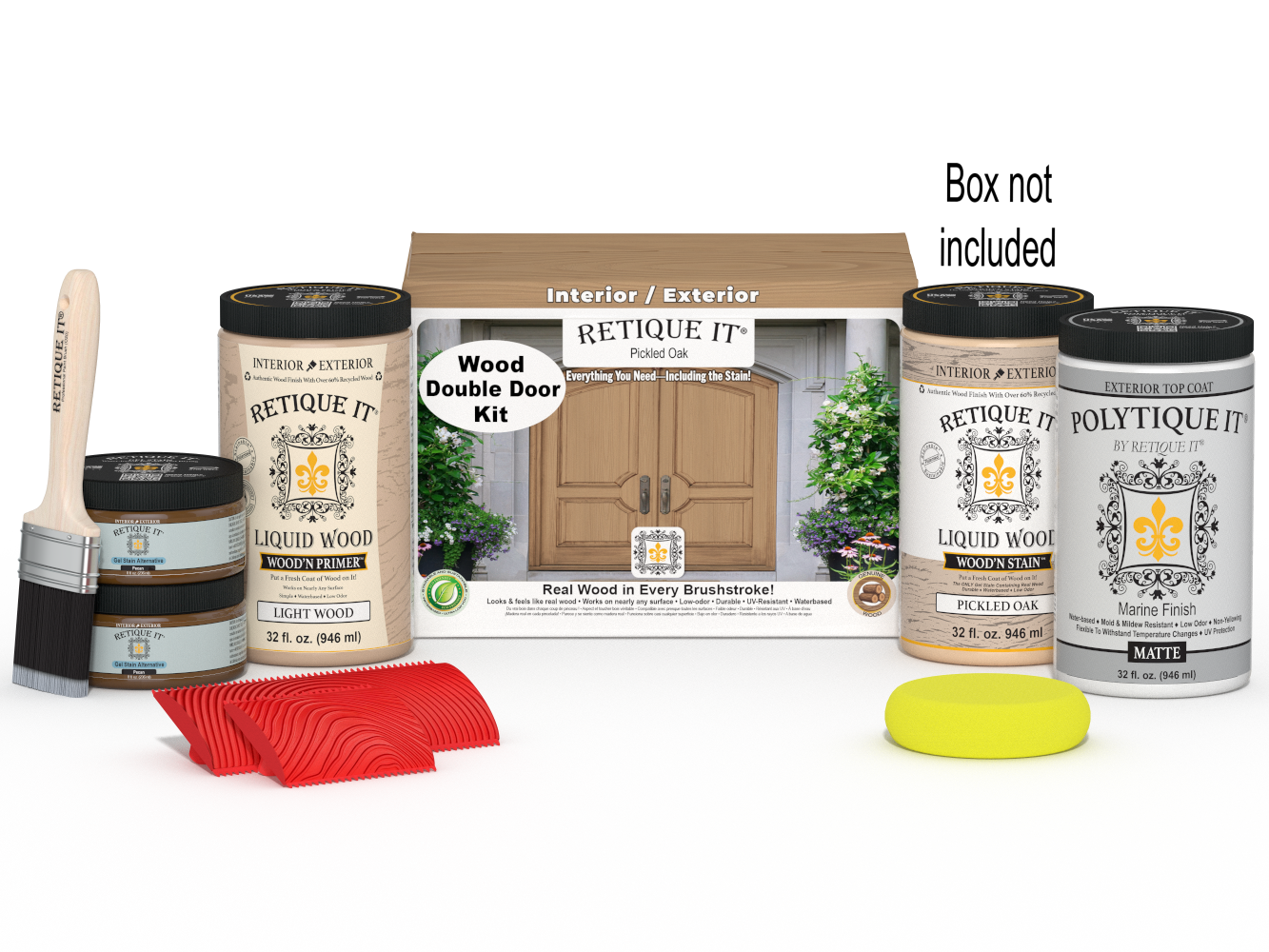 Wood'n Finish Front Door Kit (Double) - Pickled Oak — Matte kit contents with door box