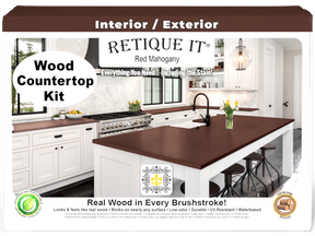 Retique It® red mahogany countertop kit with stain, featuring a full kitchen setup with a polished red mahogany finish.