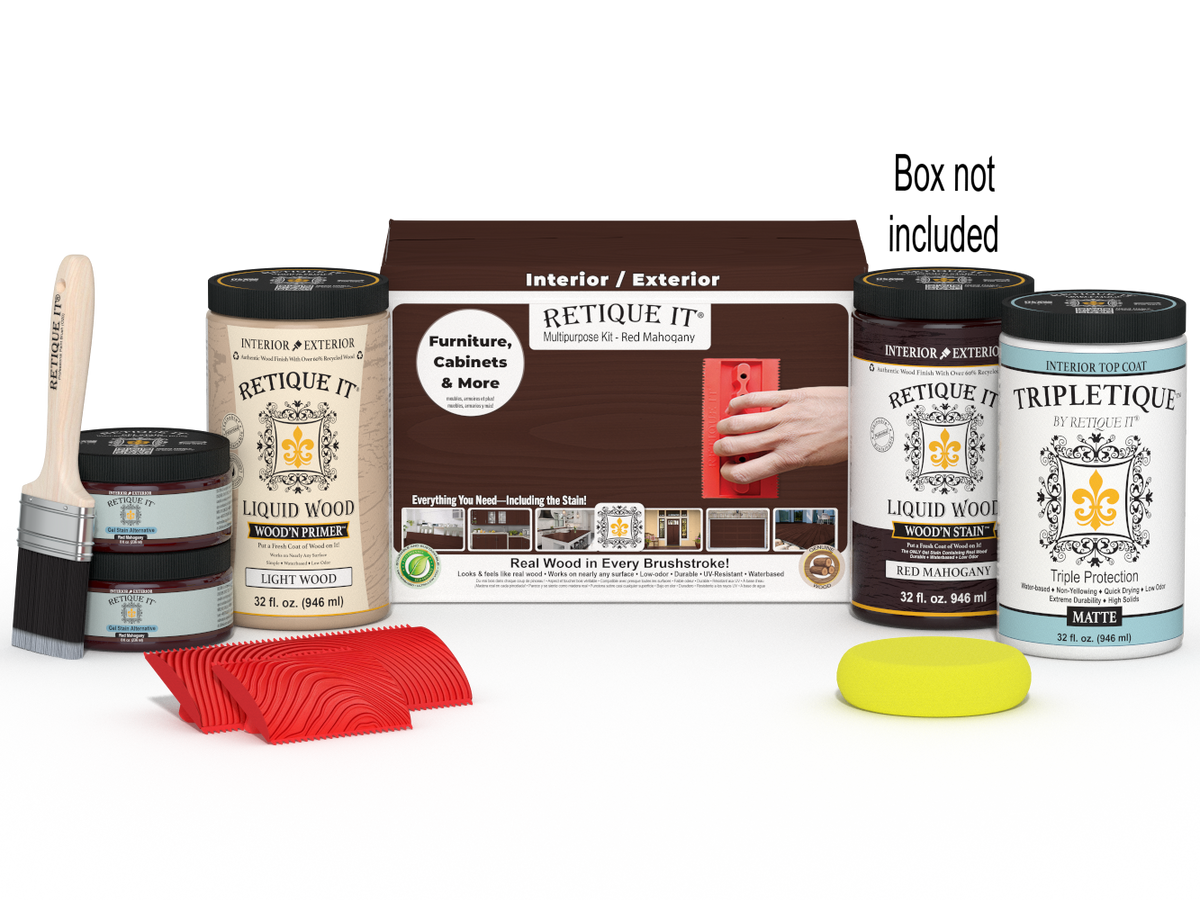 Large Red Mahogany Wood'n Finish Kit by Retique It® for interior wood projects with top coat in a convenient multi-purpose kit.