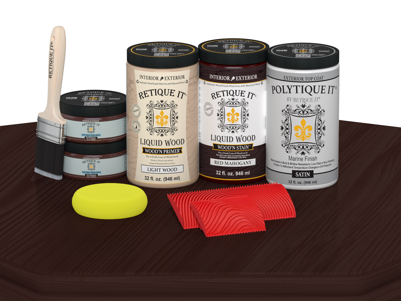Wood'n Finish Front Door Kit (Double) - Red Mahogany — Satin kit contents