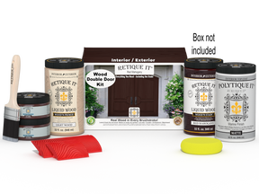 Wood'n Finish Front Door Kit (Double) - Red Mahogany — Matte kit contents with door box