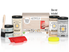 Retique It Wood'n Finish Kit in light wood tone with a box and applicator, designed for furniture and wood finishing projects.