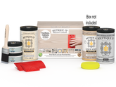 Retique It Wood'n Finish Kits in WNK32-SBCH-PLTQM with a wooden box containing finishing supplies.