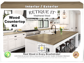 Retique It® Weathered Wood countertop kit stain showing a full kitchen countertop with weathered wood finish.