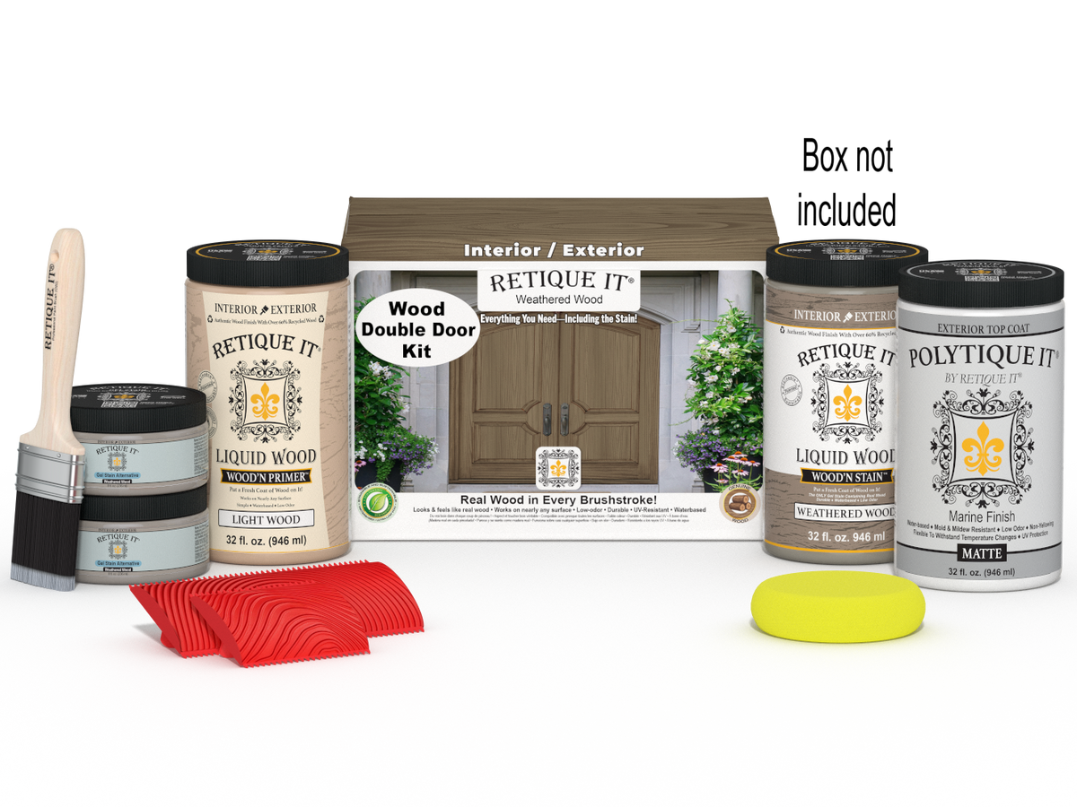 Wood'n Finish Front Door Kit (Double) - Weathered Wood — Matte kit contents with door box