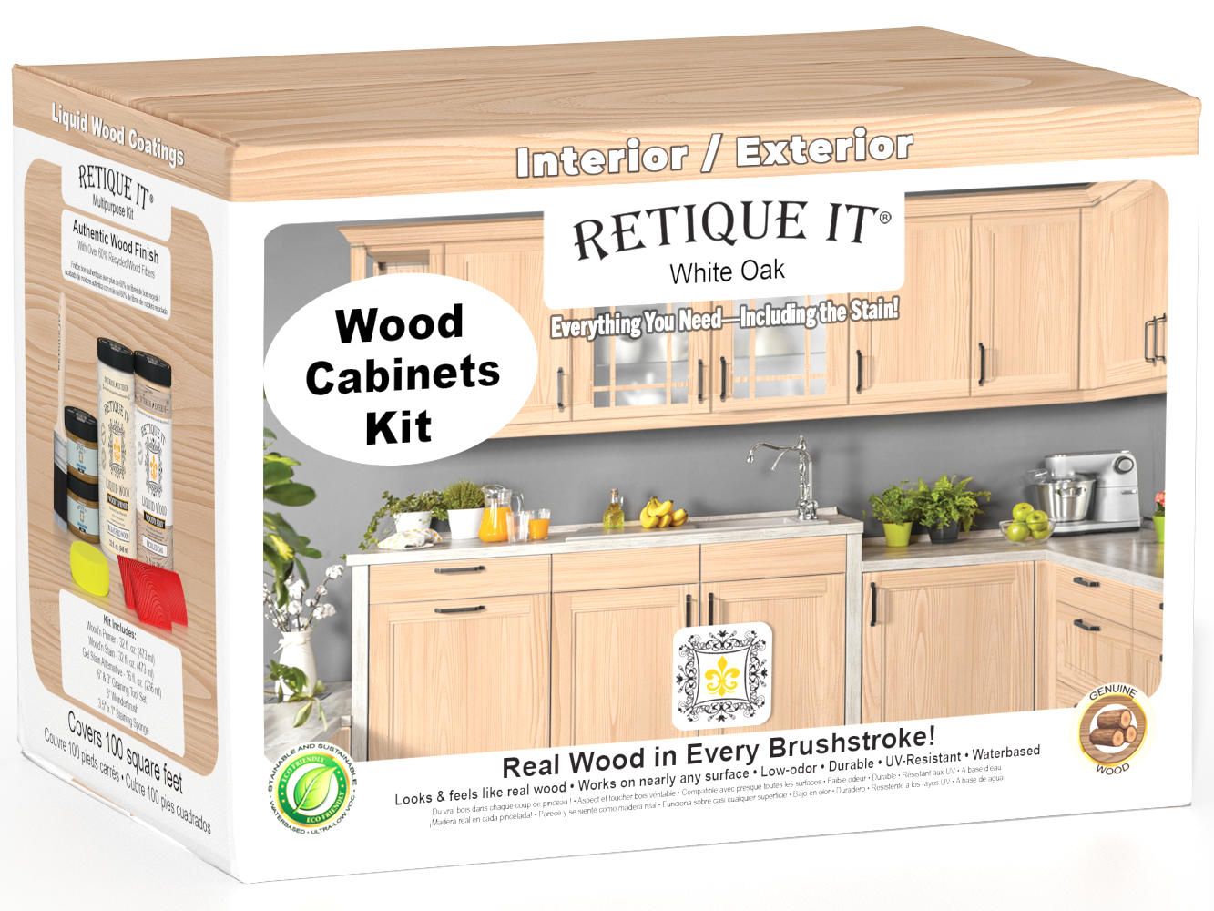 Retique It® Wood'n Cabinet Kit with 12 white oak grained stain doors, showcasing natural wood grain and white oak finish.