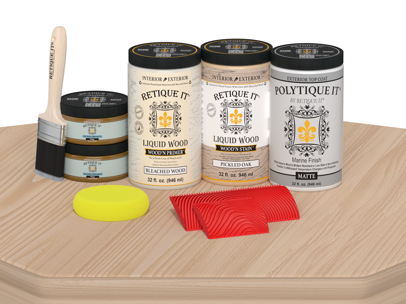 Retique It Wood'n Finish Kits WNK-WOAK-PLTQM matte wood finish applied to a table with a smooth, natural oak appearance.