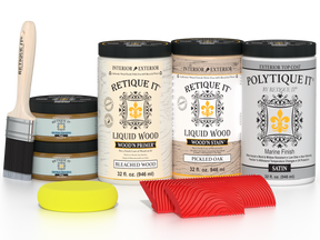Large White Oak Wood'n Finish Kit by Retique It® for exterior top coating, includes satin-finish wood treatment and application tools.