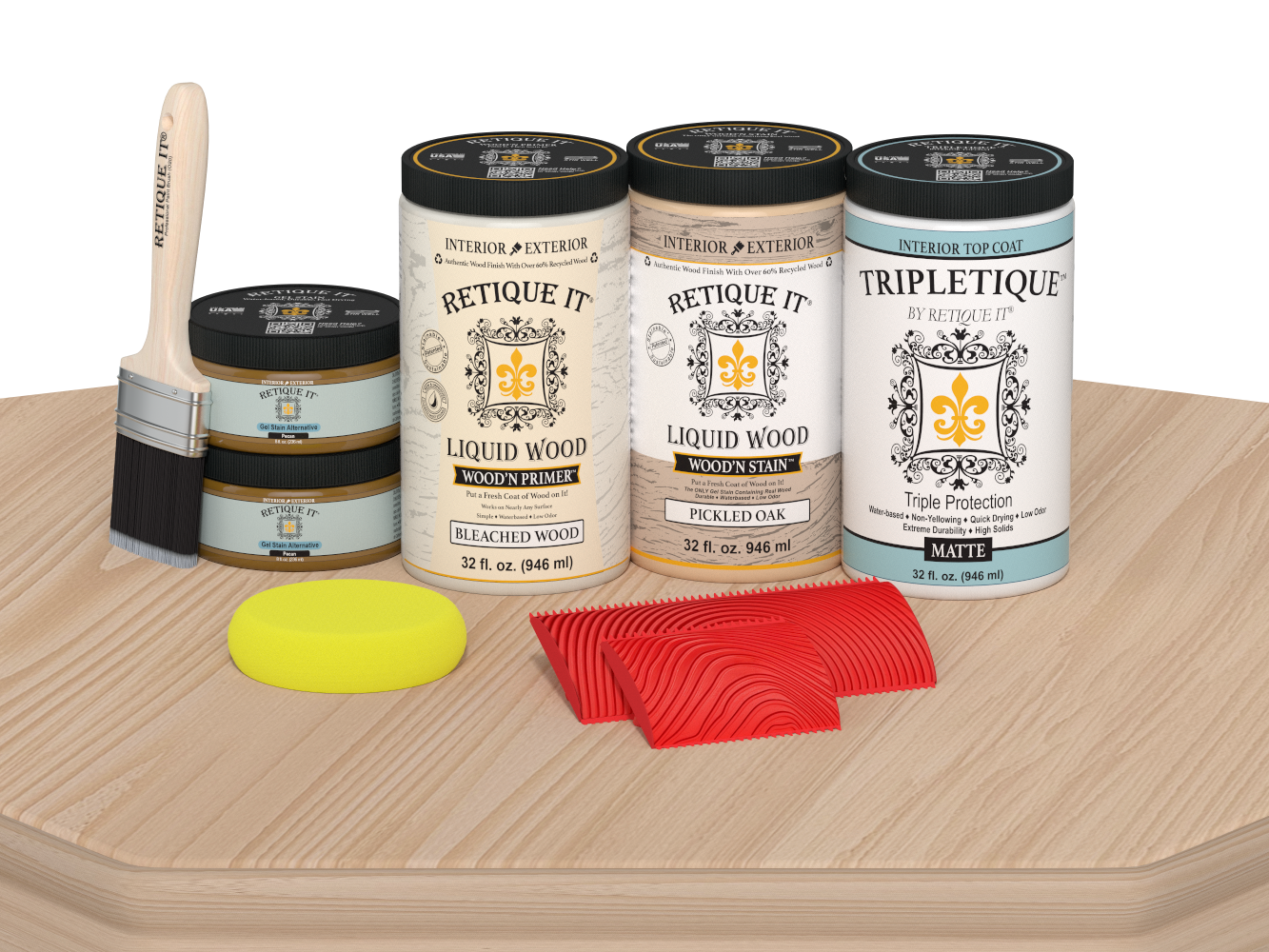 Large White Oak Wood'n Finish Kit by Retique It with matte top coat, designed for interior wood projects and finishing.