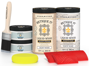 Large White Wash Wood'n Finish Kit by Retique It® featuring wood finishing tools and products for versatile wood projects.